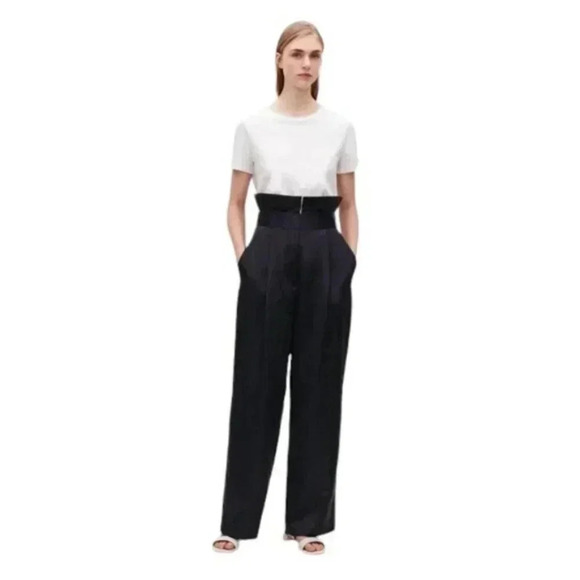 COS Silk Wide Leg Navy Blue Pants Trousers High Waist Size  12 - Picture 3 of 13